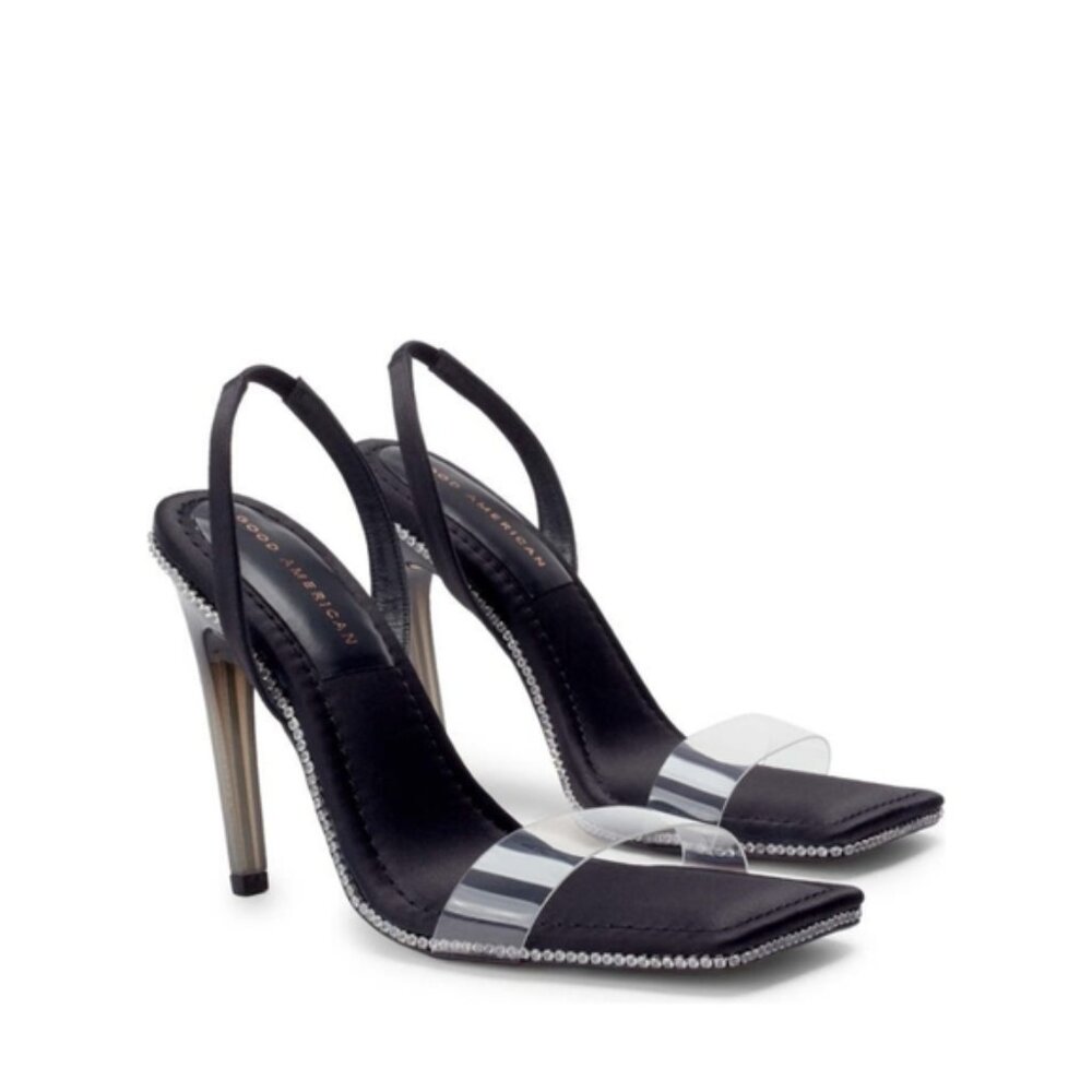 Good American Crystal Crush Lucite Heel Sandals Black 10 NIB - Picture 7 of 7